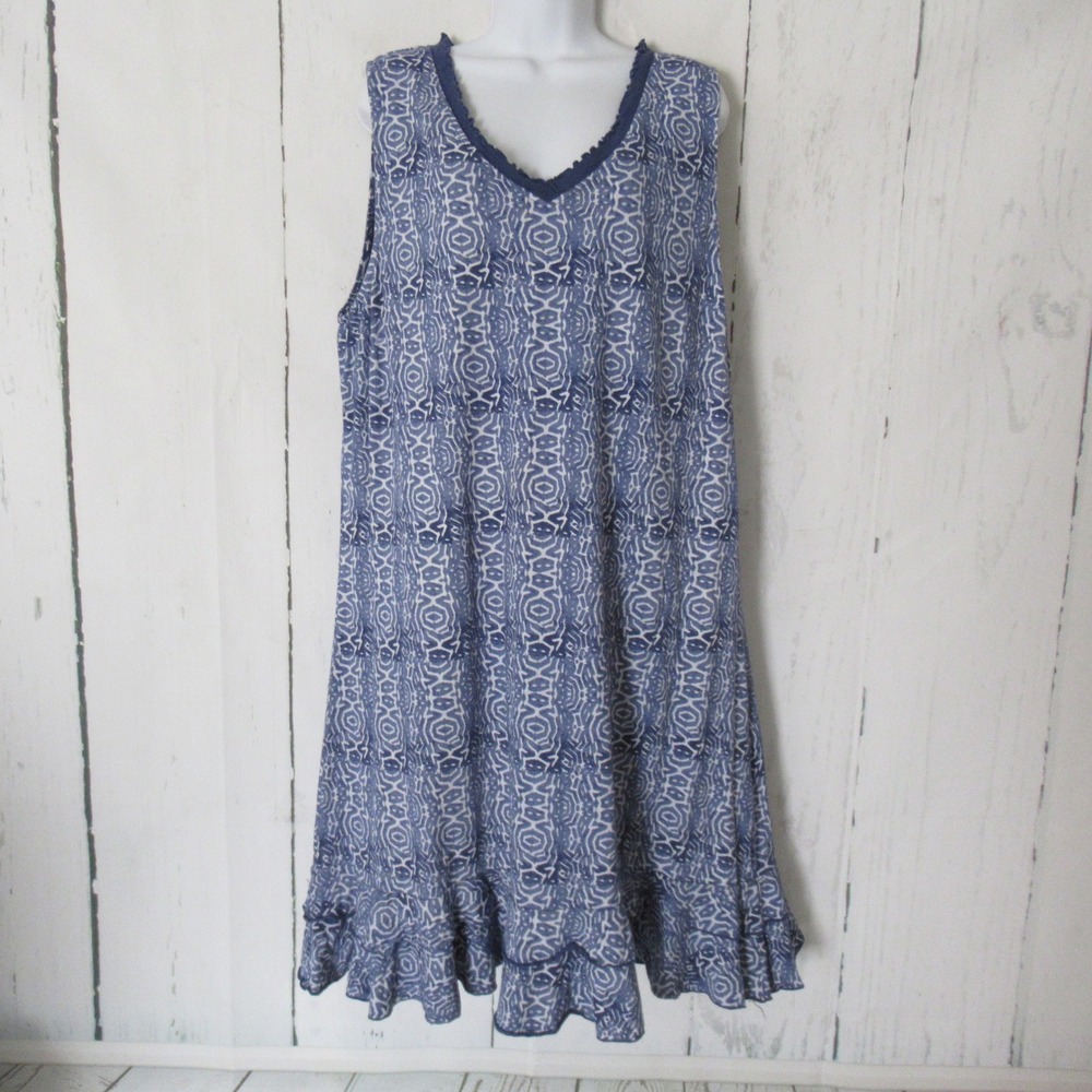 Fresh Produce Dress 2X Blue Sunrise Ruffle Beachy Coastal Resortwear Plus Size